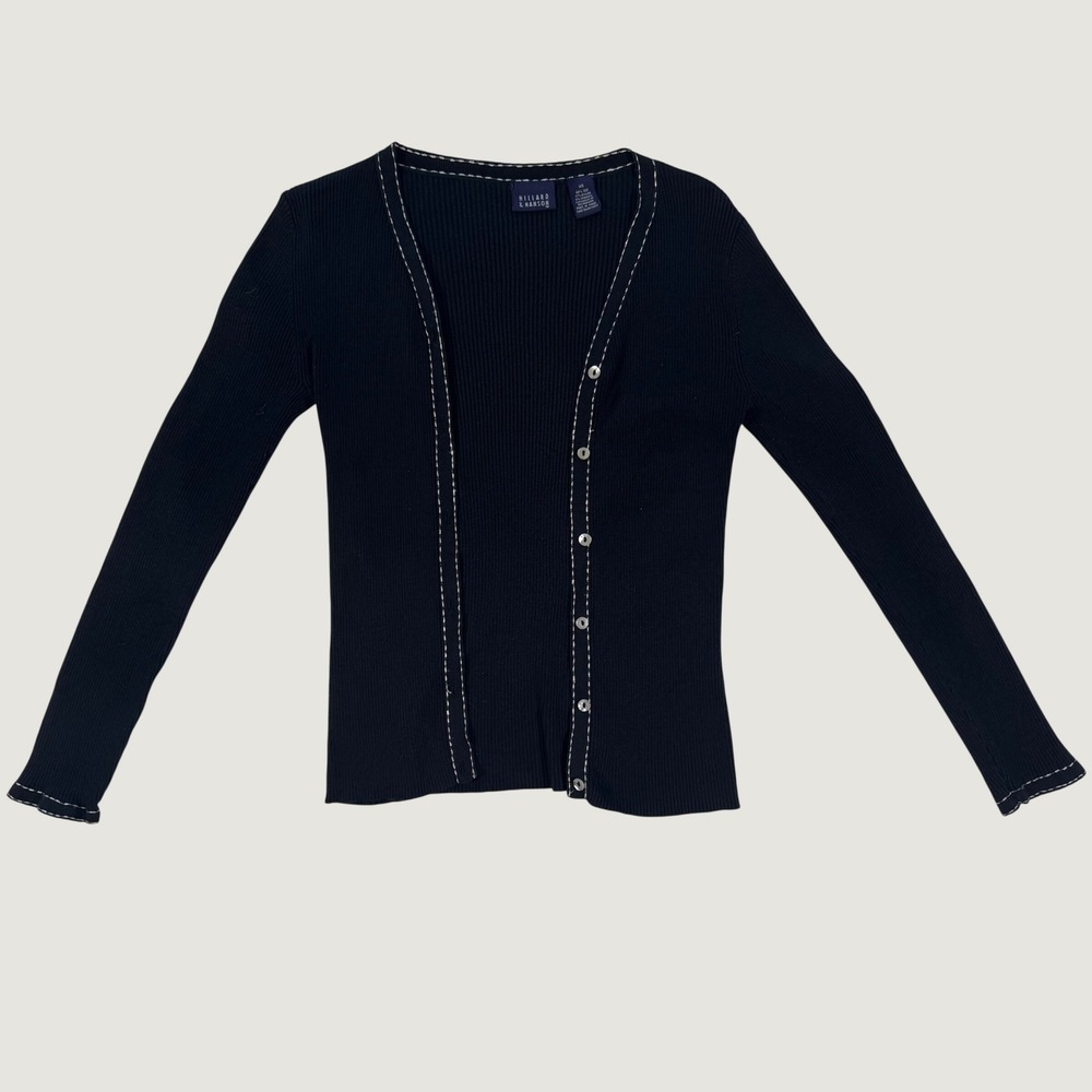 Preppy Navy Blue Silk Ribbed Cardigan Tennis Prep Academia Knit Classic XS